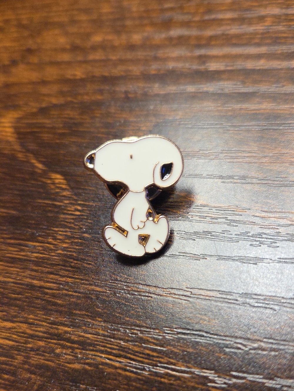 Cute White Enamel Puppy Brooch Pin - Gold Trim Accent